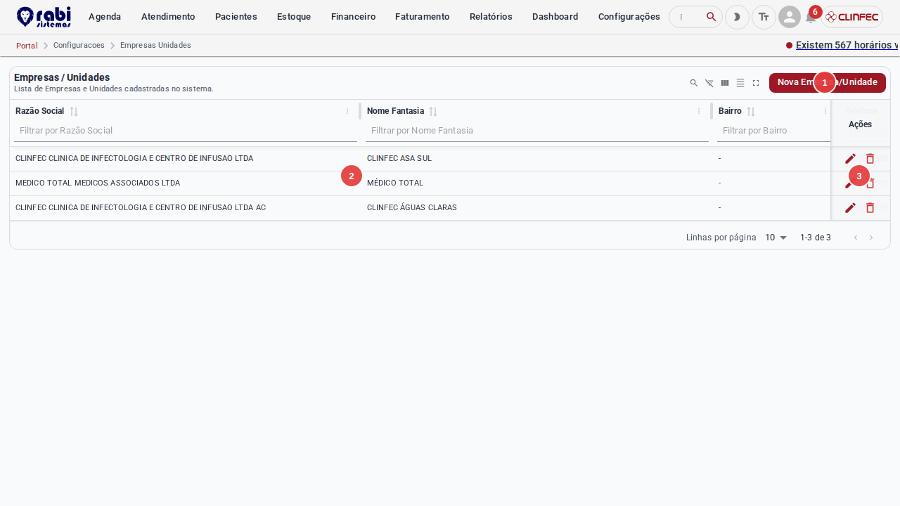 Configurações — Empresas e Unidades