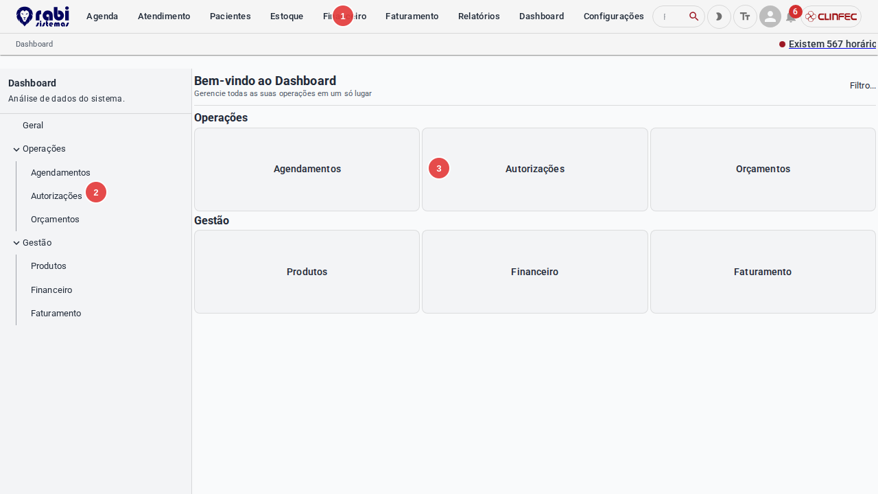 Dashboard Principal do Sistema Rabi